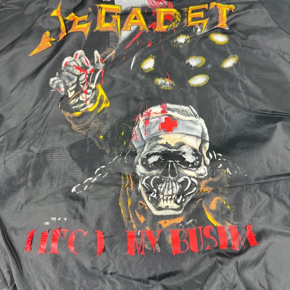 VTG Megadeath Bomber Jacket Large Black Killing Is My Business Thrashed Graphic - Picture 10 of 14